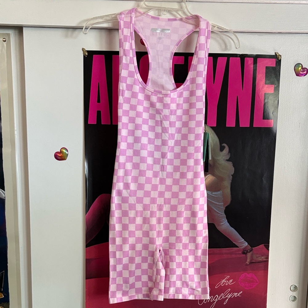 Forever 21 Pink and White Checkered Bodysuit